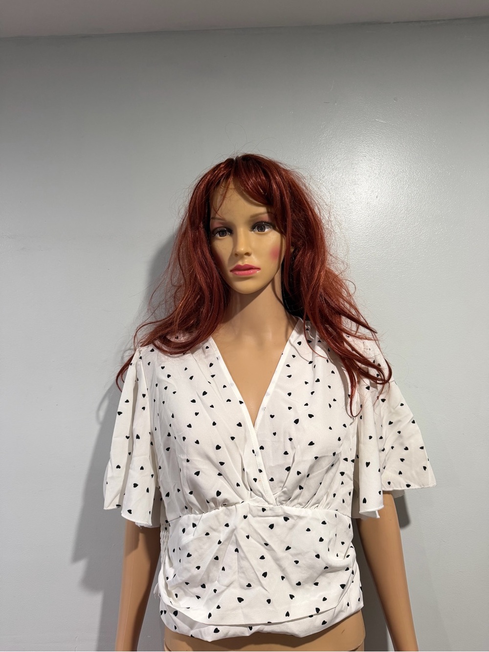 SHEIN White Top with Black Heart Print